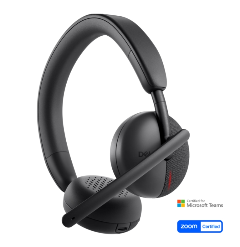 Безжични слушалки Dell WL3024, Bluetooth 5.3, Обхват до 30 м, Автономия до 41 ч, AI Up-Link шумопотискане, Два еднопосочни AI Beamforming микрофона, Черен 1 Черни безжични on-ear слушалки Dell WL3024 с микрофон