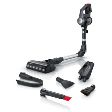 Вертикална прахосмукачка Bosch BCS711A Unlimited 7, Батерия 3.0 Ah/18.0 V до 40 мин., 3 степени, 90° Flex Tube тръба, Контейнер 0,3 л, Сив