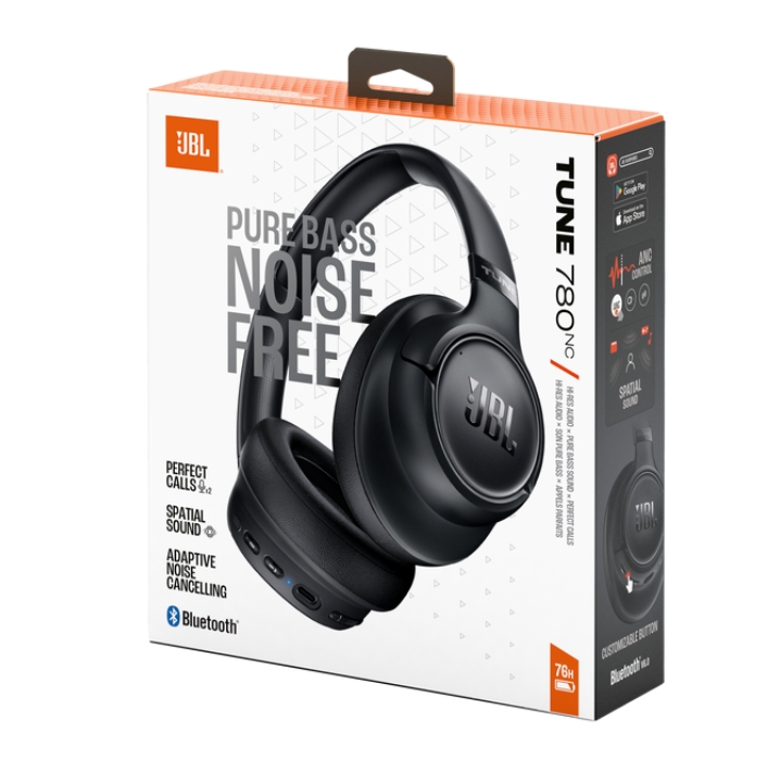 Безжични слушалки JBL Tune 780NC, Адаптивно шумопотискане, Работа без ANC до 76 часа, Bluetooth, Multipoint връзка, 40 мм говорители, Черен 10 Безжични надушни слушалки JBL Tune 780NC