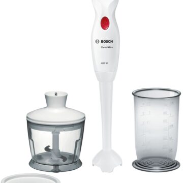 Пасатор Bosch MSM14200 CleverMixx, 2 в 1 ( пасатор, чопър), Мощност 400 W, 1 степен + Пулс, 4 остриета от неръждаема стомана, Чаша 0.700 л, Бял
