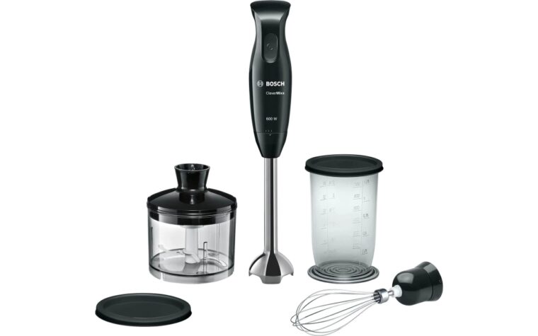 Пасатор Bosch MSM2650B CleverMixx, 3 в 1 ( пасатор, миксер, чопър), Мощност 600 W, 4 остриета от неръждаема стомана, Бъркалка от неръждаема стомана, Чаша за смесване/мерене с капак, Черен