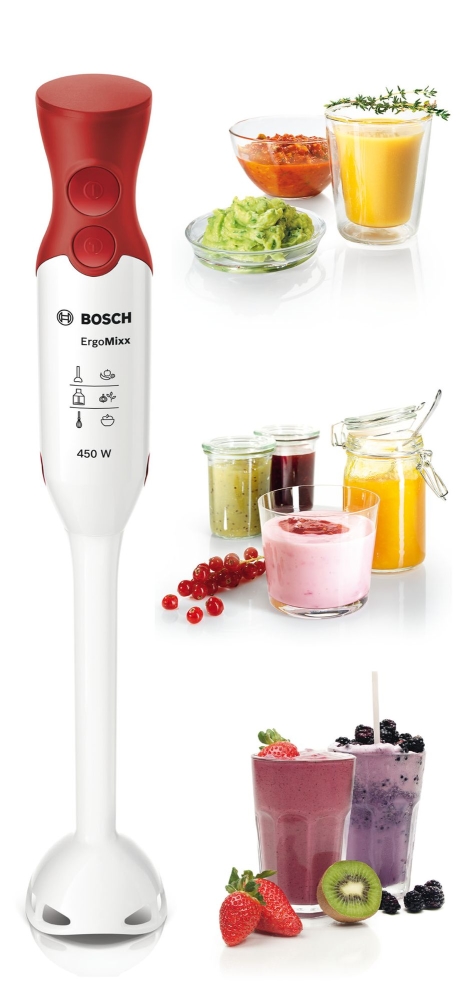 Пасатор Bosch MSM64010 ErgoMixx, Мощност 450 W, 1 скоросъ +Турбо, 4 остриета от неръждаема стомана, Контейнер 0,6 л, Бял с червен 3 Пасатор Bosch MSM64010 ErgoMixx, Мощност 450 W, 1 скоросъ +Турбо, 4 остриета от неръждаема стомана, Контейнер 0,6 л, Бял с червен - Image 3