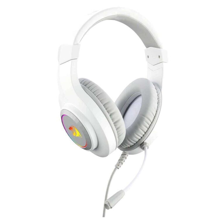 Жични RGB Геймърски Слушалки с Микрофон Redragon H260-W, Hylas Lunar White RGB, 50 мм Драйвери, RGB Redragon Chroma Подсветка, Стерео Over-ear Конструкция, Гъвкав Всепосочен Микрофон, Y-адаптер Кабел, Lunar White