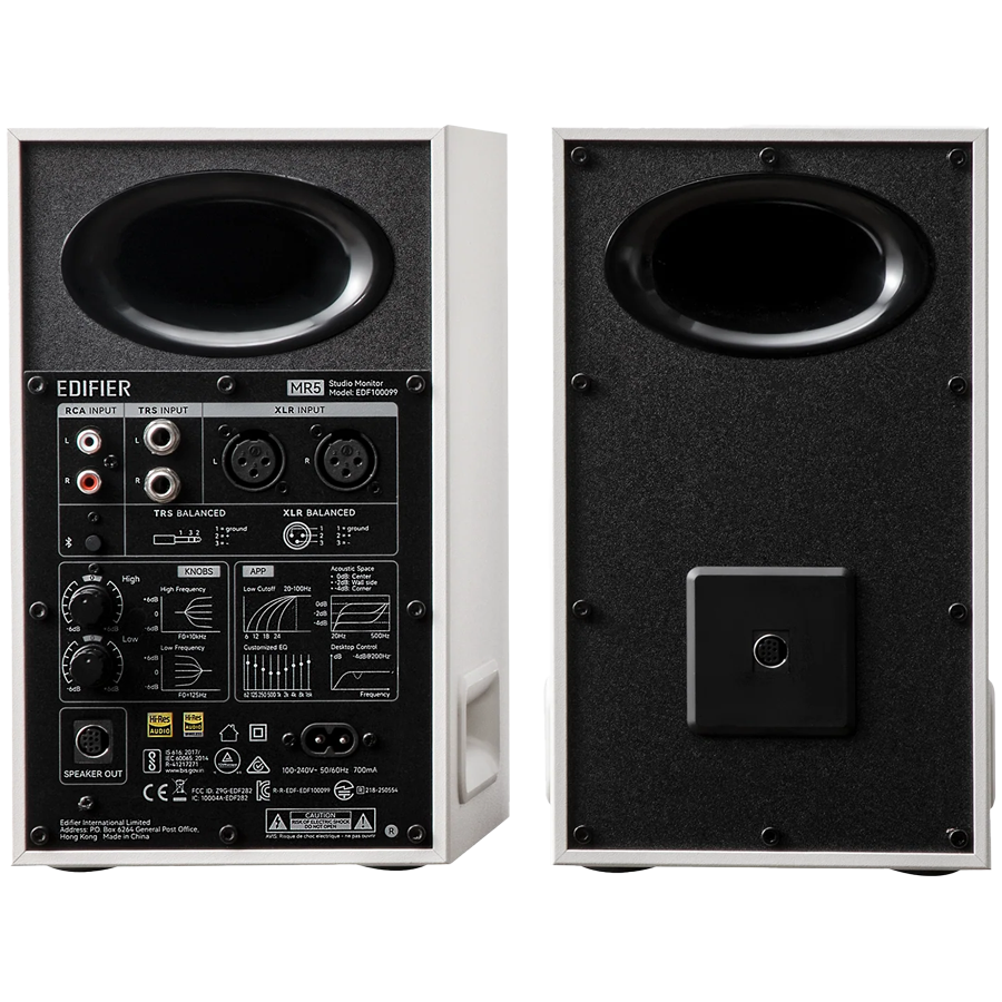 Активни Студийни Студийни Монитори Edifier MR5, Триампова Система, 110 W RMS Изходна Мощност, Честотен Диапазон 46 Hz–40 kHz, Bluetooth 6.0 и Hi-Res Audio, Room Acoustic Compensation, Бял 2 Бели активни студийни монитори Edifier MR5
