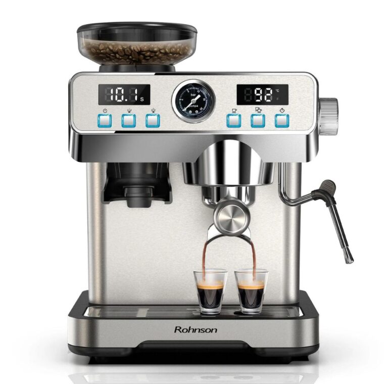 Кафемашина Rohnson R-98150, Мощност 1358W, Налягане 20 бара, Конична кафемелачка, Сребрист