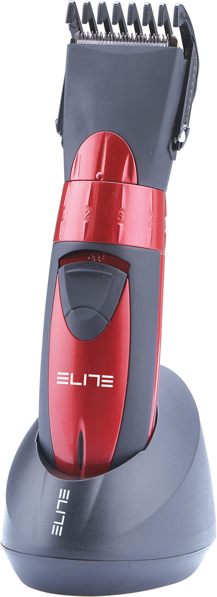 Презареждаема Машинка за Подстригване ELITE RC-998s, Безжична Употреба, Регулируема Дължина 0,8–2,0 мм, Миеща Се Глава, Стойка за Зареждане, Черно-червен 1 Презареждаема машинка за подстригване ELITE RC-998s, черно-червена