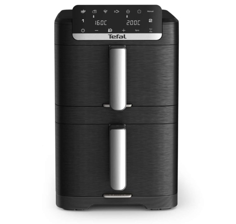 Фритюрник с горещ въздух Tefal EY7568E0 Crispy Stack, Мощност 2700W, Капацитет 10 л, 2 нива(6.0 л + 4.0 л), 7 програми, Черен