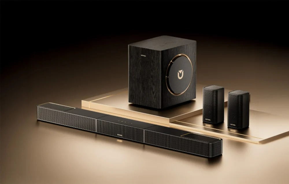 Саундбар Система Ultimea Skywave X40,5.1.2-Канален Звук, Dolby Atmos, 530 W Пикова Мощност, 2 Безжични Задни Съраунд Високоговорителя, 6,5-Инчов Субуфер 8 Аудио система Ultimea Skywave X40 със саундбар, субуфер и колони