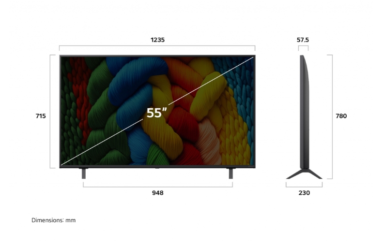 Телевизор LG 55NANO80A3B, 55" 4K HDR Smart Nano Cell TV, 4K Ultra HD резолюция, NanoCell / Nano Color дисплей, Direct додсветка, α7 AI процесор 4K Gen8, Wi-Fi, Bluetooth, Черен 3 55-инчов NanoCell AI 4K Smart TV LG 55NANO80A3B, Black