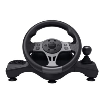 Волан с педали Trust GXT 289 Movi, Вибрационна обратна връзка, Завъртане до 270°, Виртуален ъгъл на завъртане 900°, Последователен скоростен лост, Черен
