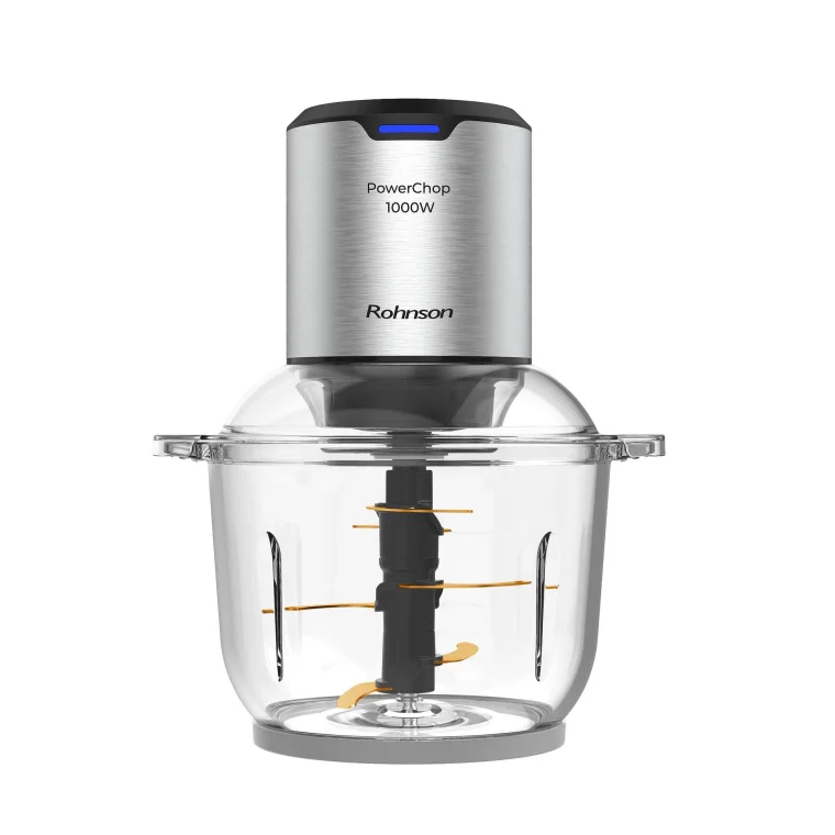 Чопър Rohnson R-5111 PowerChop, Мощност 1000 W, 2 степени, 6 ножа с титаниево покритие, Стъклен съд 2 л, Натрошаване на лед, Сребрист