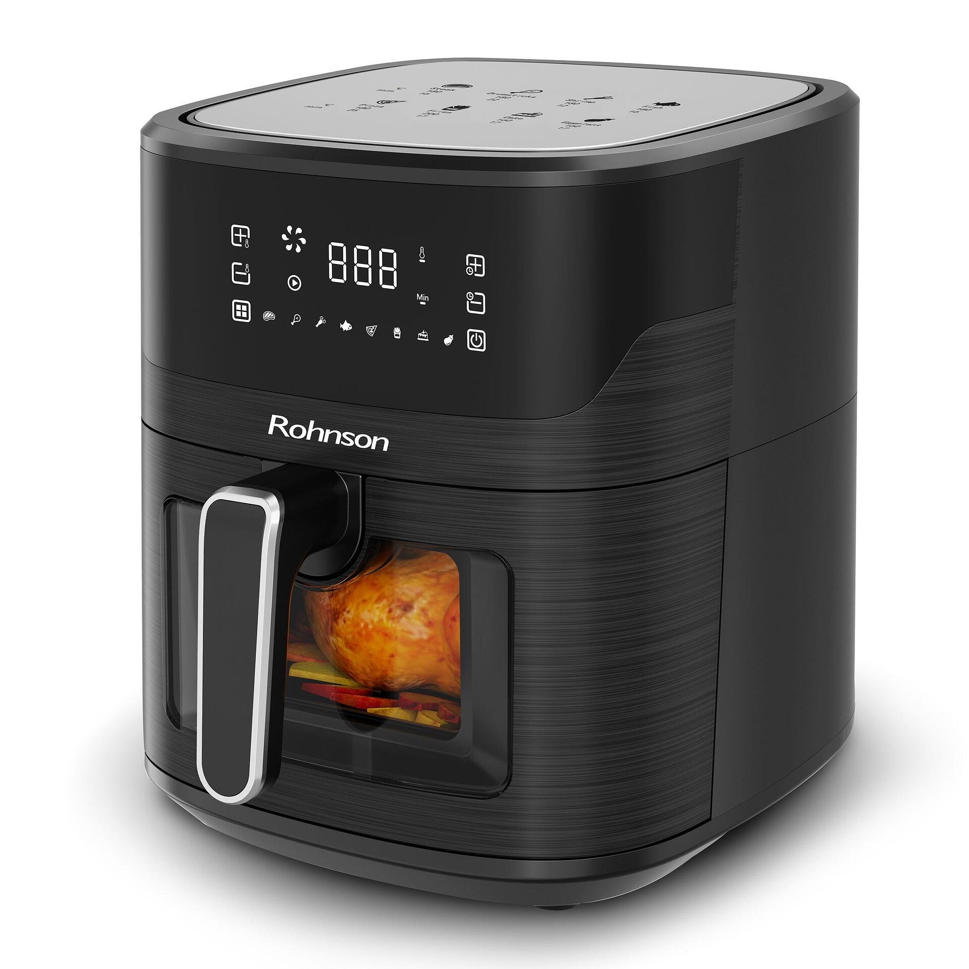 Фритюрник с горещ въздух Rohnson R-2849, Мощност 1600 W, Вместимост 6.5 л, 8 програми, Температура до 200 °C, Прозорец за наблюдение, Черен 2 Air fryer Rohnson R-2849 с прозорец за наблюдение