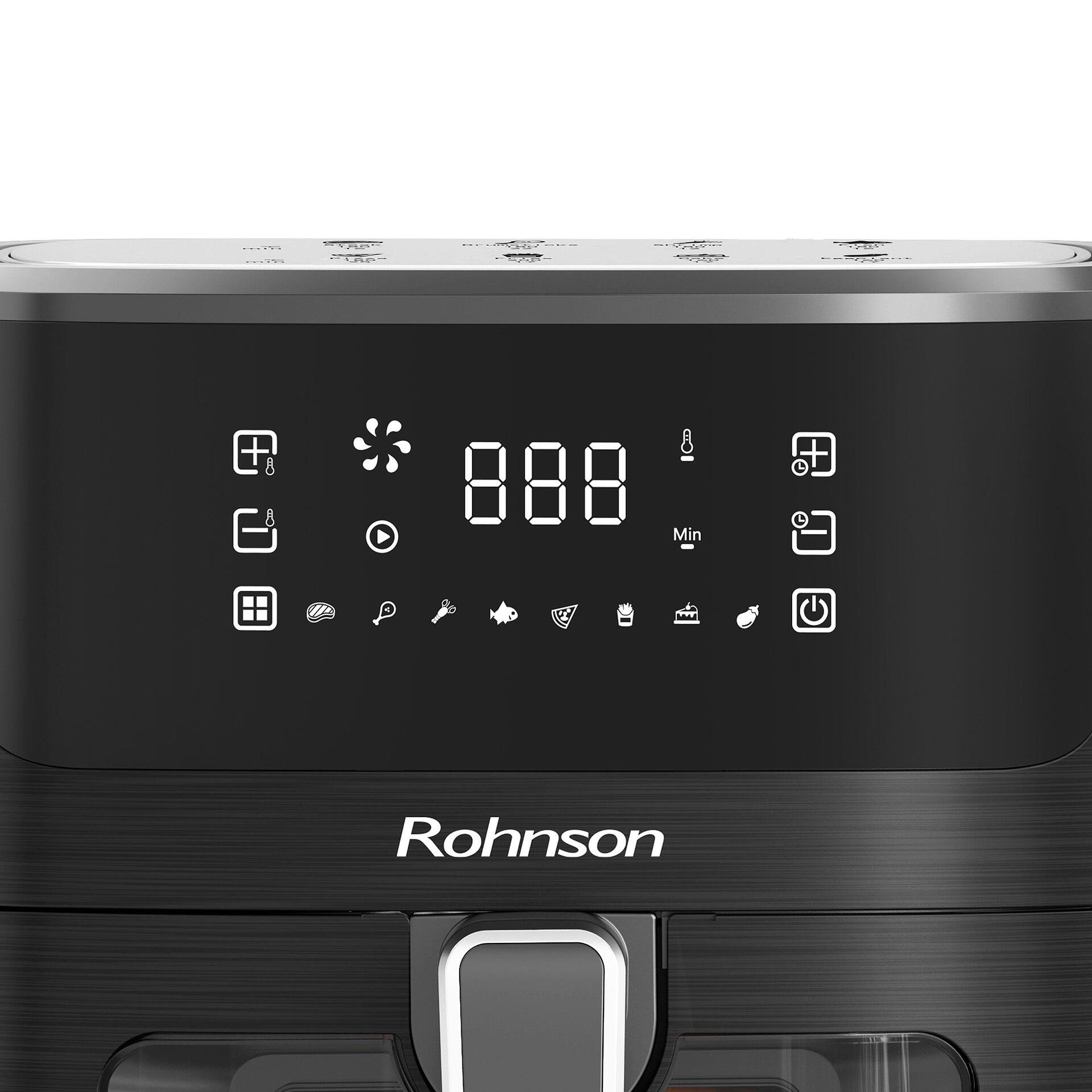 Фритюрник с горещ въздух Rohnson R-2849, Мощност 1600 W, Вместимост 6.5 л, 8 програми, Температура до 200 °C, Прозорец за наблюдение, Черен 5 Air fryer Rohnson R-2849 с прозорец за наблюдение