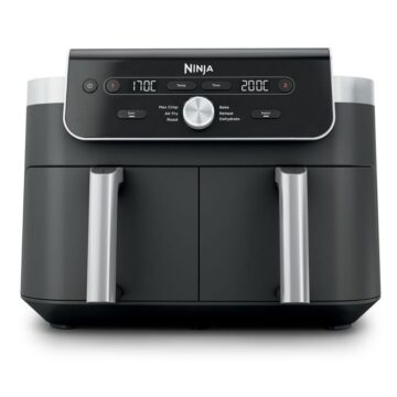 Фритюрник с горещ въздух Ninja DZ901EU DualZone XL, Мощност 2470W, Капацитет 9.5 л, 6 програми, 2 зони за готвене, Черен с инокс