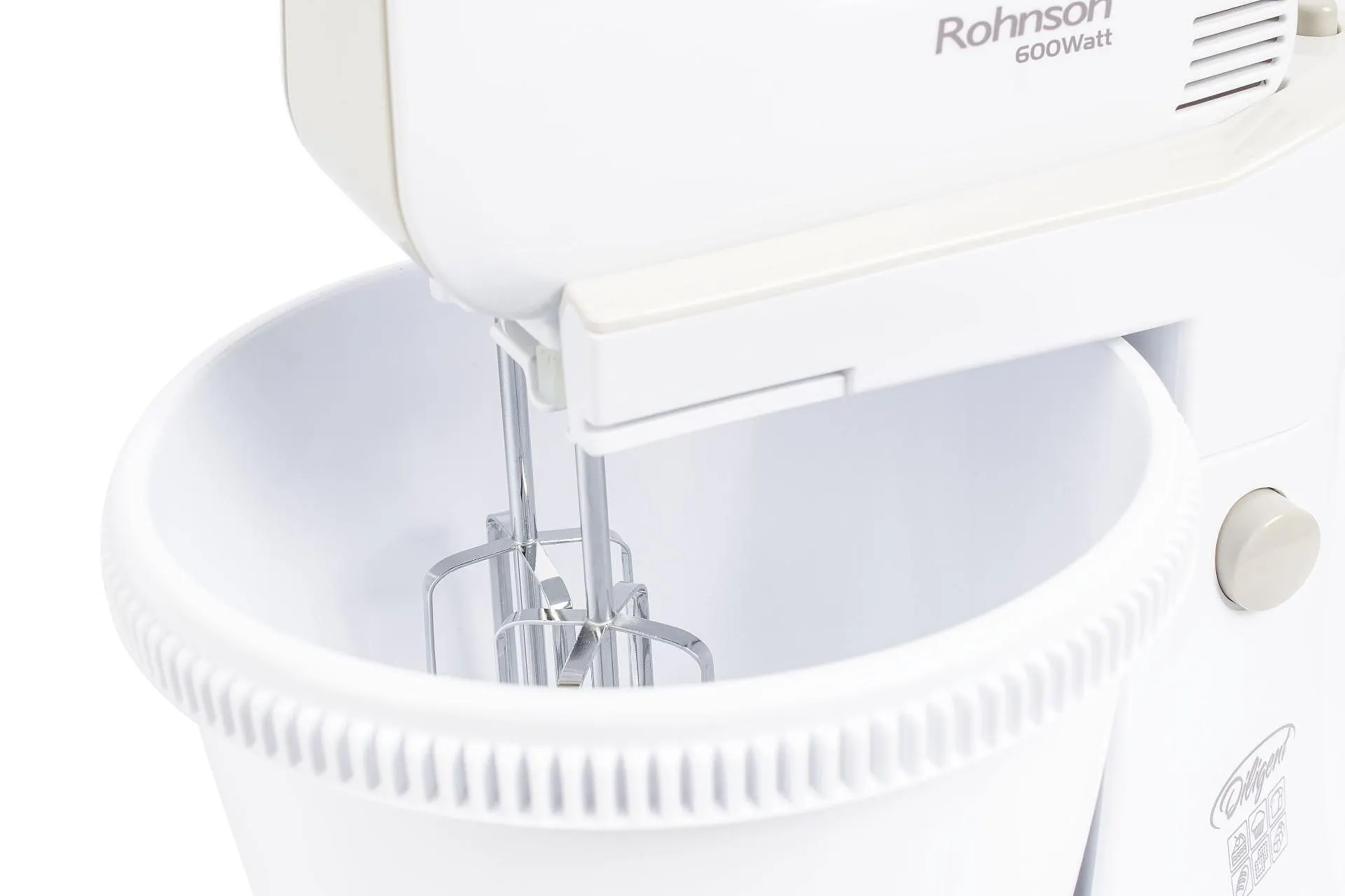 Миксер с купа Rohnson R-5525 Dilligent, Мощност 600 W, 5 скорости + Турбо, Въртяща се купа 3 л, Бъркалки и куки от неръждаема стомана, Бял 7 Миксер с купа Rohnson R-5525 Dilligent