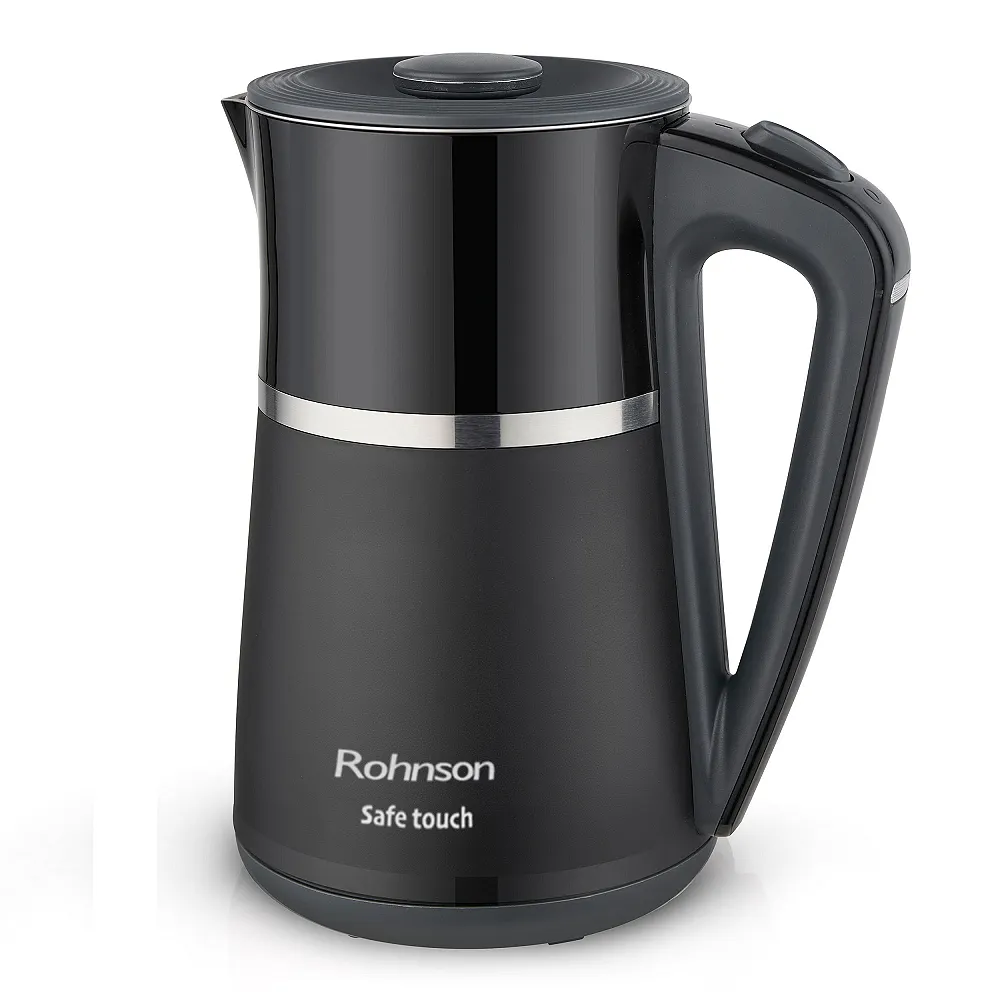 Електрическа кана Rohnson R-7534 Safe Touch, Мощност до 2200 W, Капацитет 1,7 л, Двойна стена, 360° основа, Защита от прегряване, Черен 1 Електрическа нагревателна кана Rohnson R-7534 Safe Touch