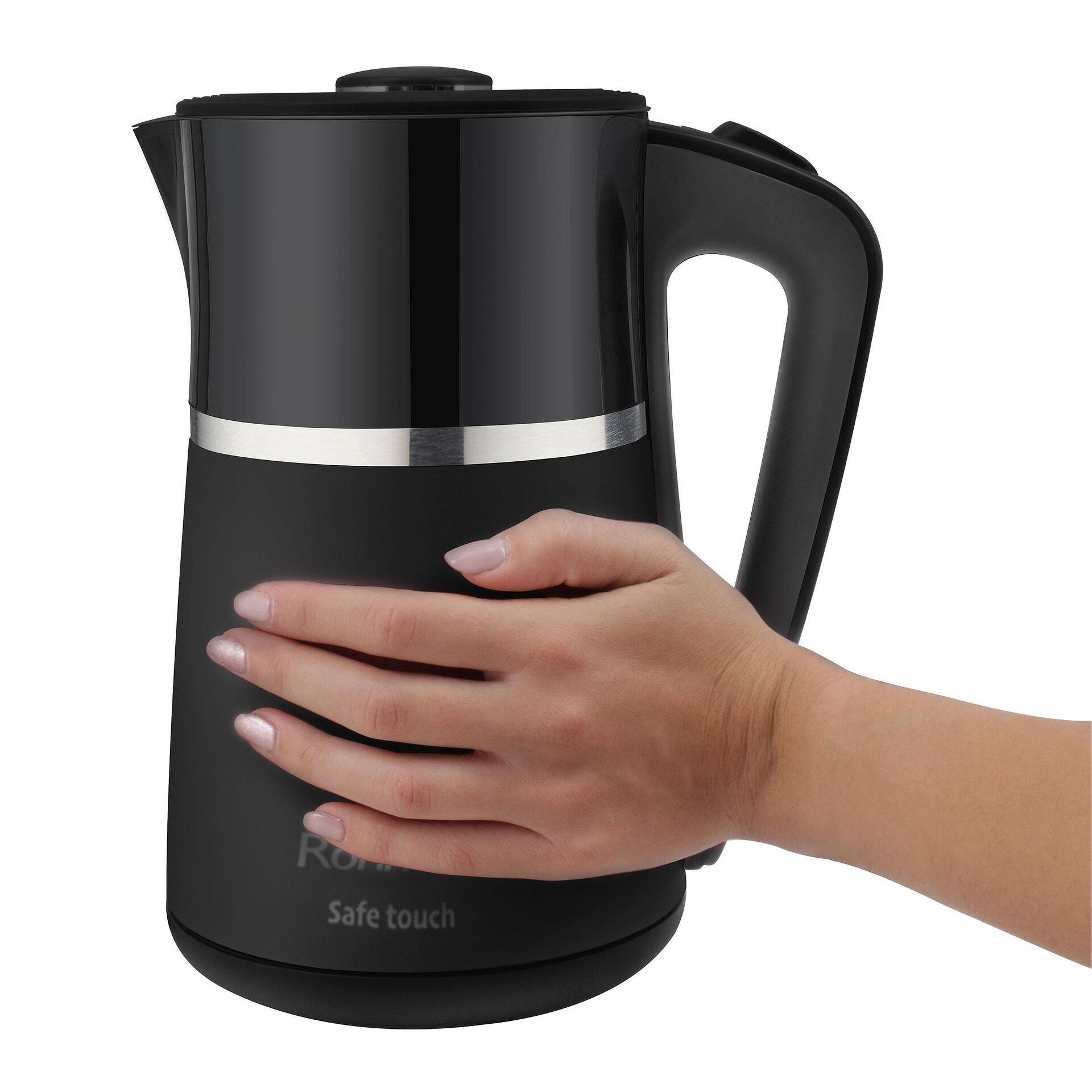 Електрическа кана Rohnson R-7534 Safe Touch, Мощност до 2200 W, Капацитет 1,7 л, Двойна стена, 360° основа, Защита от прегряване, Черен 7 Електрическа нагревателна кана Rohnson R-7534 Safe Touch