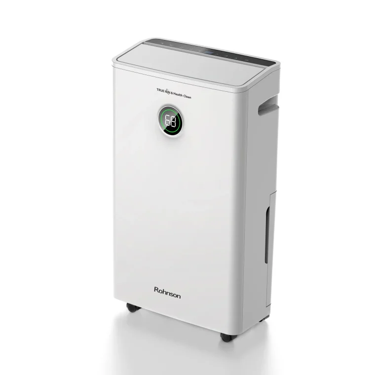 Обезвлажнител Rohnson R-91216, Помещения до 100 м², Капацитет 16 л/ден, True Ion & Health Clean с Йонизация, Пречистване на въздуха, Резервоар 5,5 л, Бял