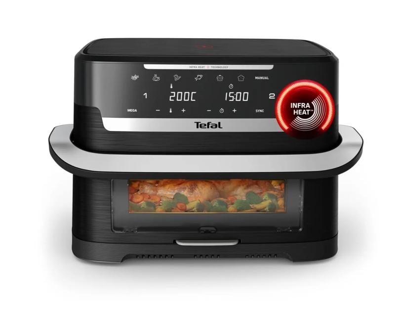 Аерофритюрник Tefal EY9278E0 Flex Easy Fry Infrared, 2700 W Мощност, Две Зони с Вместимост 5,5 L + 3,5 L, Индивидуални Таймери за Двете Зони, 7 Режима на Готвене, Black 2 Черен аерофритюрник Tefal EY9278E0 Flex Easy Fry Infrared