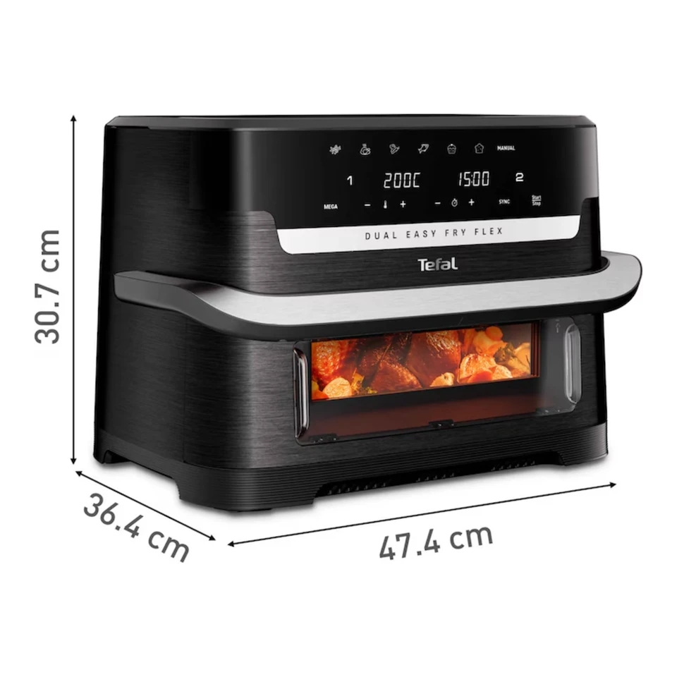 Аерофритюрник Tefal EY9278E0 Flex Easy Fry Infrared, 2700 W Мощност, Две Зони с Вместимост 5,5 L + 3,5 L, Индивидуални Таймери за Двете Зони, 7 Режима на Готвене, Black 4 Черен аерофритюрник Tefal EY9278E0 Flex Easy Fry Infrared