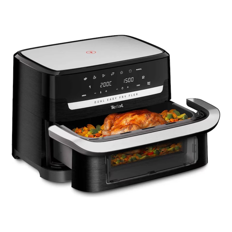 Аерофритюрник Tefal EY9278E0 Flex Easy Fry Infrared, 2700 W Мощност, Две Зони с Вместимост 5,5 L + 3,5 L, Индивидуални Таймери за Двете Зони, 7 Режима на Готвене, Black 3 Черен аерофритюрник Tefal EY9278E0 Flex Easy Fry Infrared