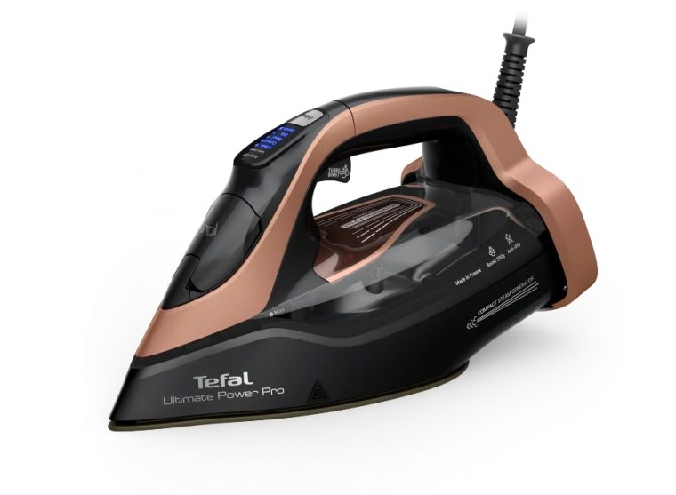 Парна ютия Tefal FV9E50E0 Ultimate Power Pro, Мощност 3200 W, Постоянна пара 85 гр/мин, Парен удар 300 гр/мин, Гладеща плоча Durilium AirGlide Autoclean, Вертикално гладене, Черен