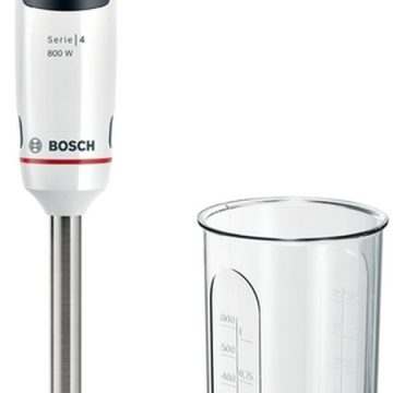 Пасатор BOSCH MSM4W410, Мощност 800 W, Dynamic Speed Control, QuattroBlade с AntiSplash, Метална приставка, Бял с черен