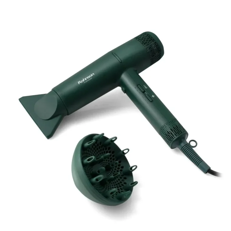 Професионален сешоар Rohnson R-692, Мощност 2000 W, 3 скорости, 3 температури, Йонизация, Функция за студен въздух, Зелен