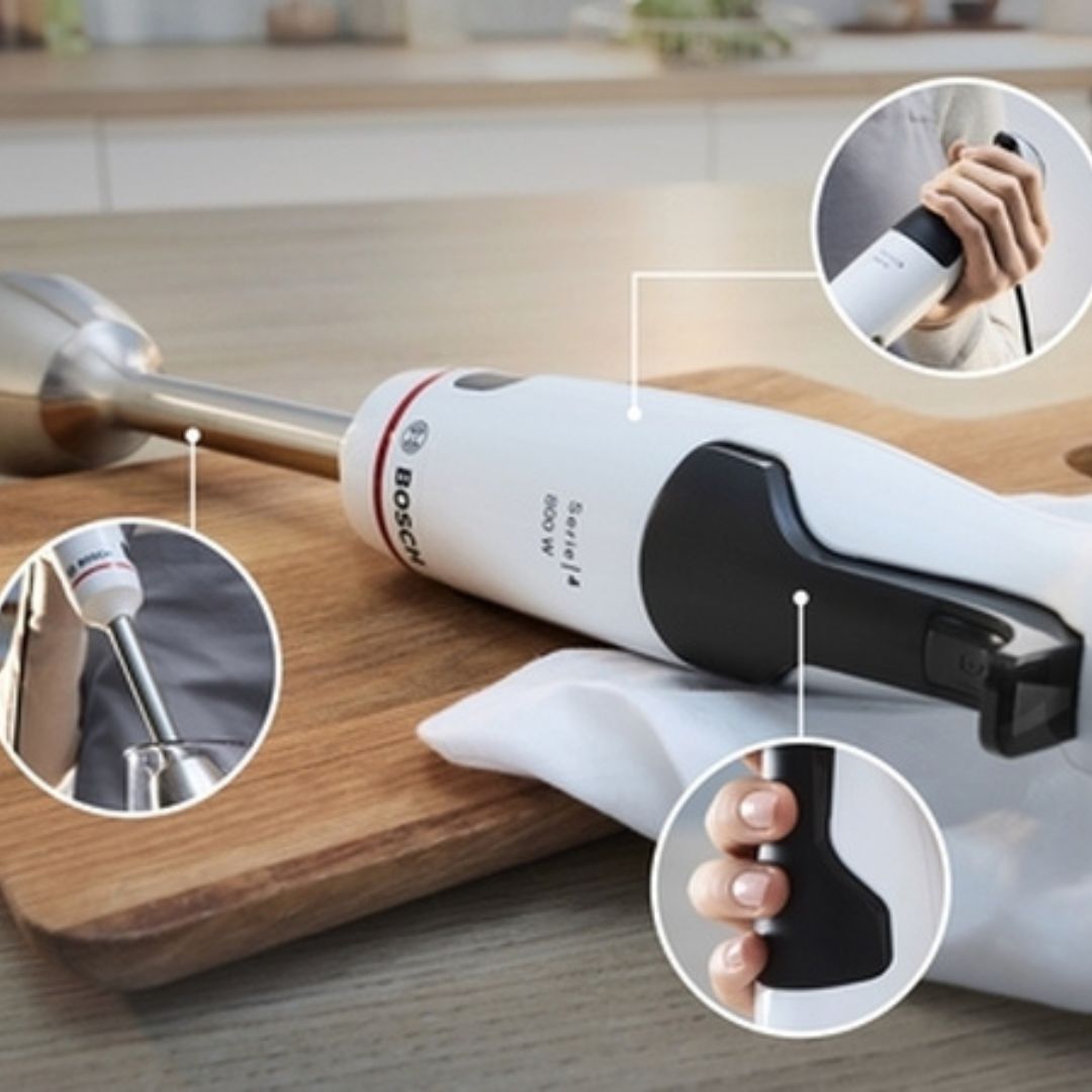Пасатор BOSCH MSM4W410, Мощност 800 W, Dynamic Speed Control, QuattroBlade с AntiSplash, Метална приставка, Бял с черен 2 Пасатор BOSCH MSM4W410, Мощност 800 W, Dynamic Speed Control, QuattroBlade с AntiSplash, Метална приставка, Бял с черен - Image 2