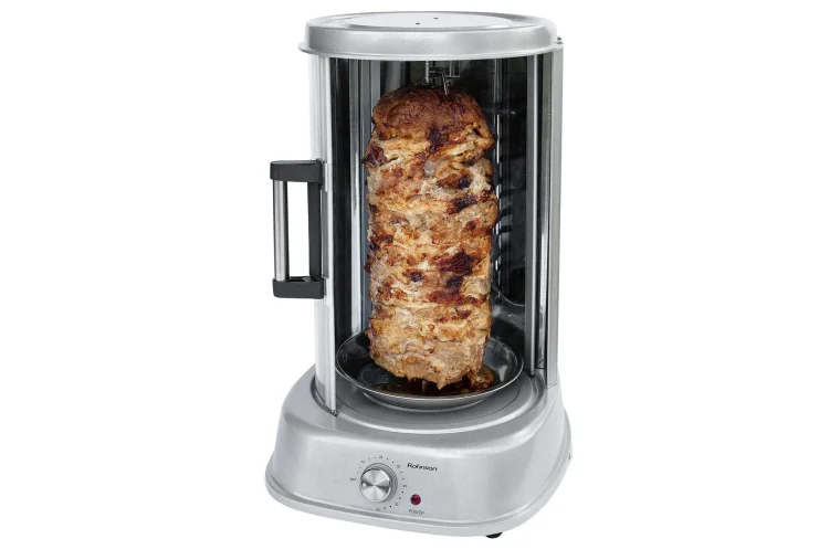 Вертикален грил Rohnson R-2540, Мощност 1800 W, Обем 31 л, Въртящ се шиш, Таймер 60 мин, Стъклена врата, Сребрист